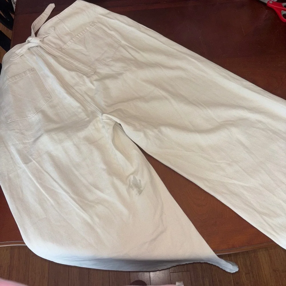 CIDER | Wide Leg | High Waisted |‎ Zipper | 100% Cotton Cream Pants | 1XL